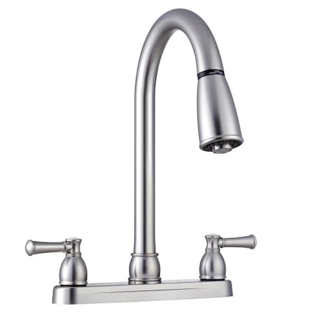 Dura Faucet NON-METALLIC DUAL LEVER PULL-DOWN RV KITCHEN FAUCET - BRUSHED SATIN NI DF-PK350L-SN